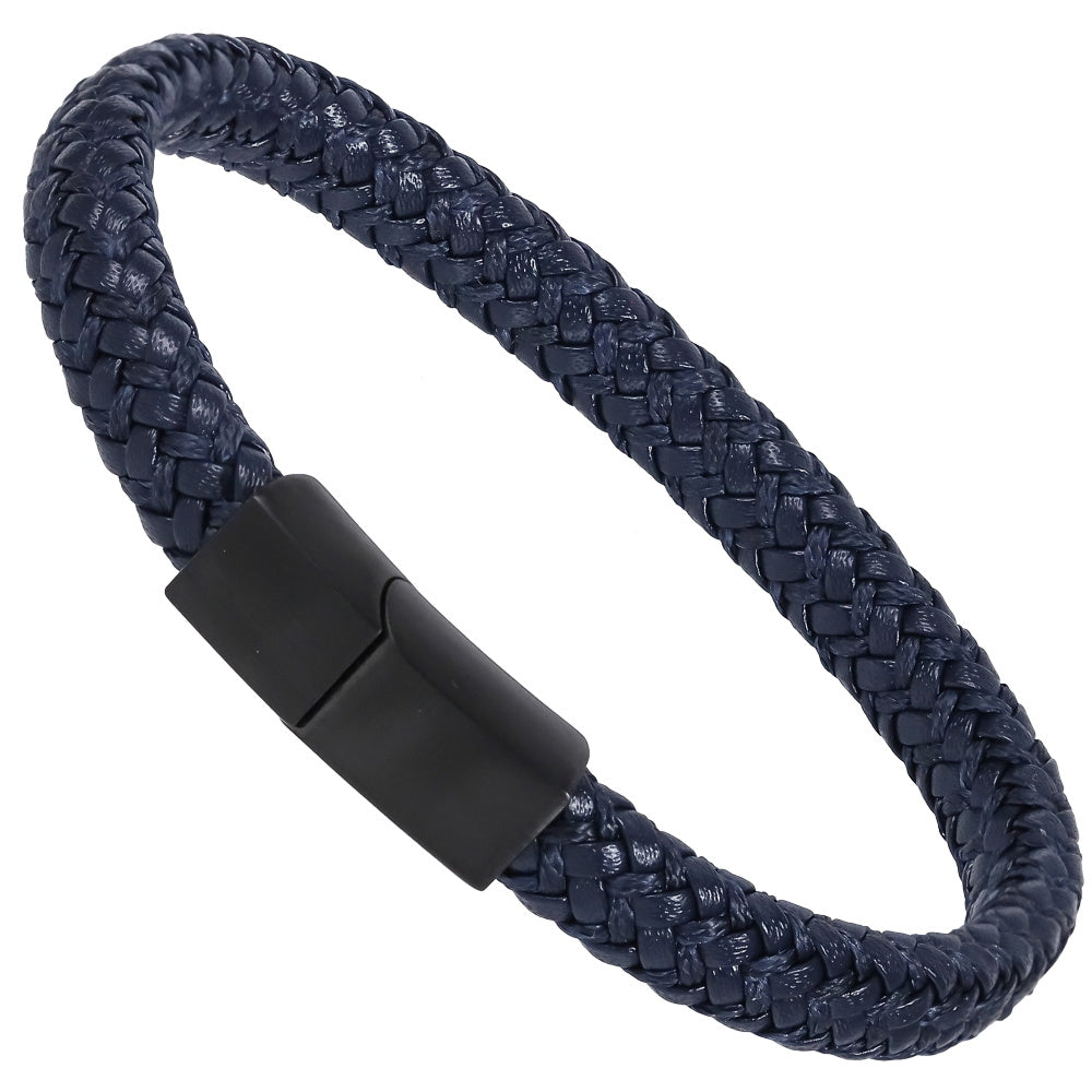 MBSS249 STAINLESS STEEL BRAIDED LEATHER & ROPE BRACELET