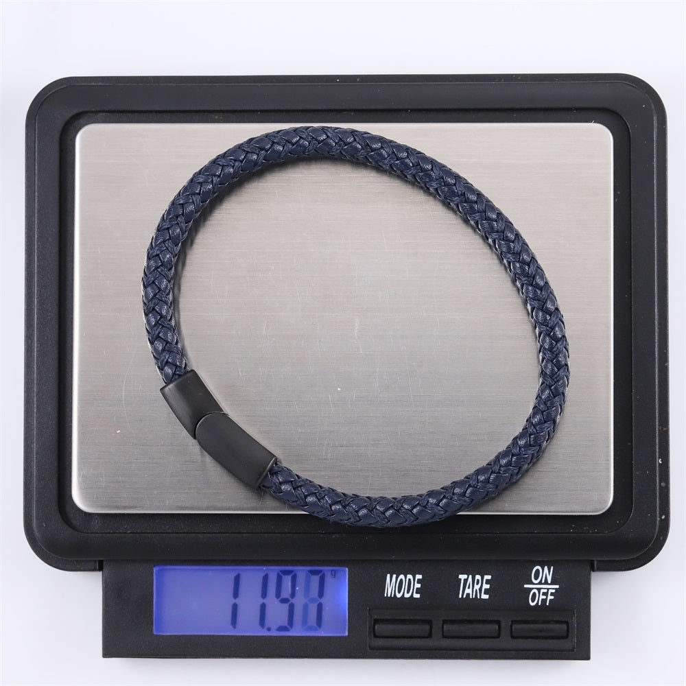 MBSS249 STAINLESS STEEL BRAIDED LEATHER & ROPE BRACELET
