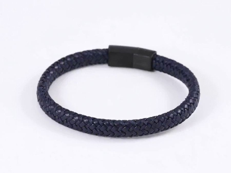 MBSS249 STAINLESS STEEL BRAIDED LEATHER & ROPE BRACELET