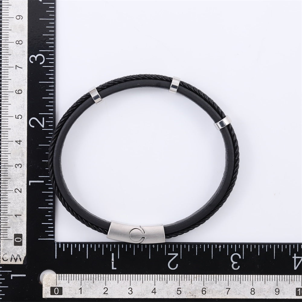 MBSS250 STAINLESS STEEL LAYERED LEATHER BRACELET