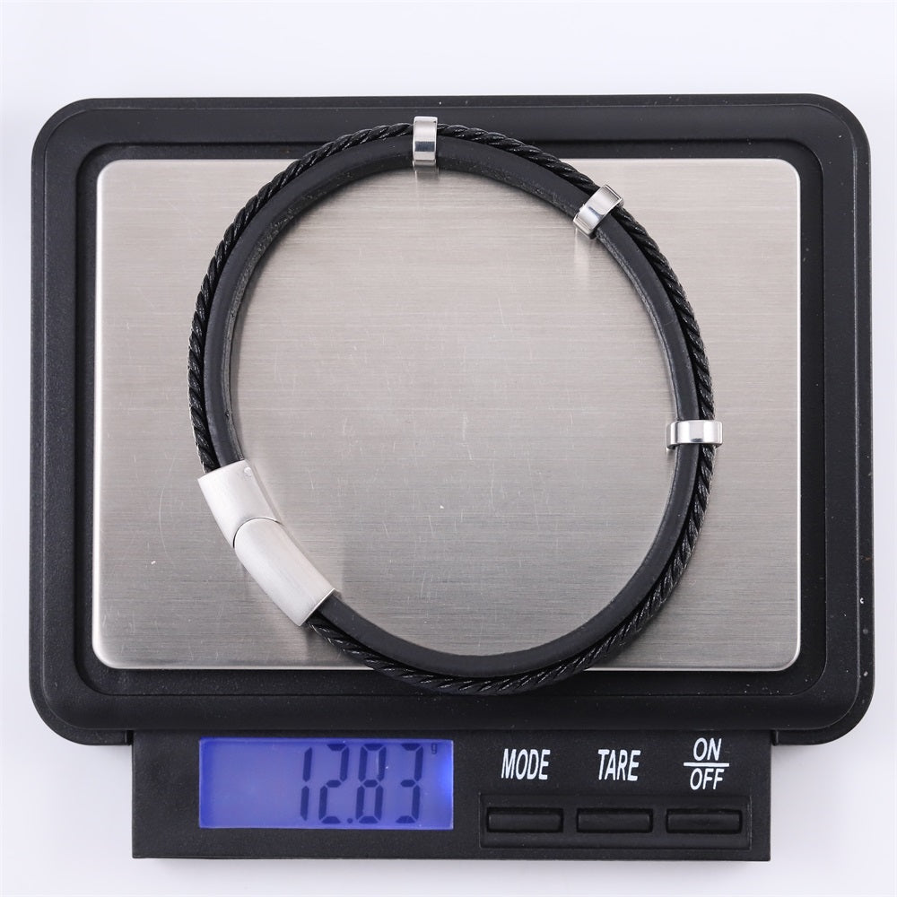 MBSS250 STAINLESS STEEL LAYERED LEATHER BRACELET
