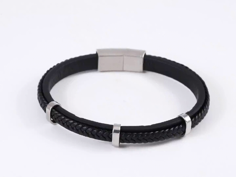 MBSS250 STAINLESS STEEL LAYERED LEATHER BRACELET