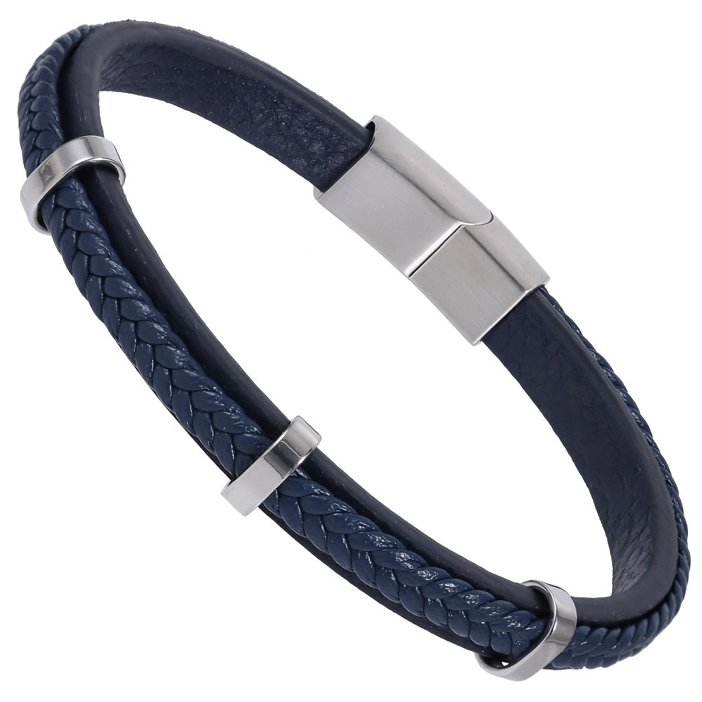 MBSS250 STAINLESS STEEL LAYERED LEATHER BRACELET