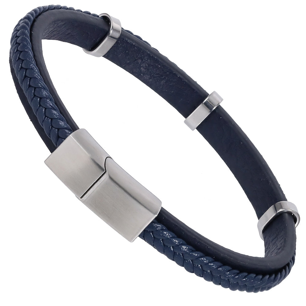 MBSS250 STAINLESS STEEL LAYERED LEATHER BRACELET
