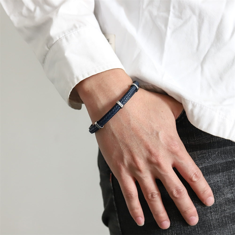 MBSS250 STAINLESS STEEL LAYERED LEATHER BRACELET