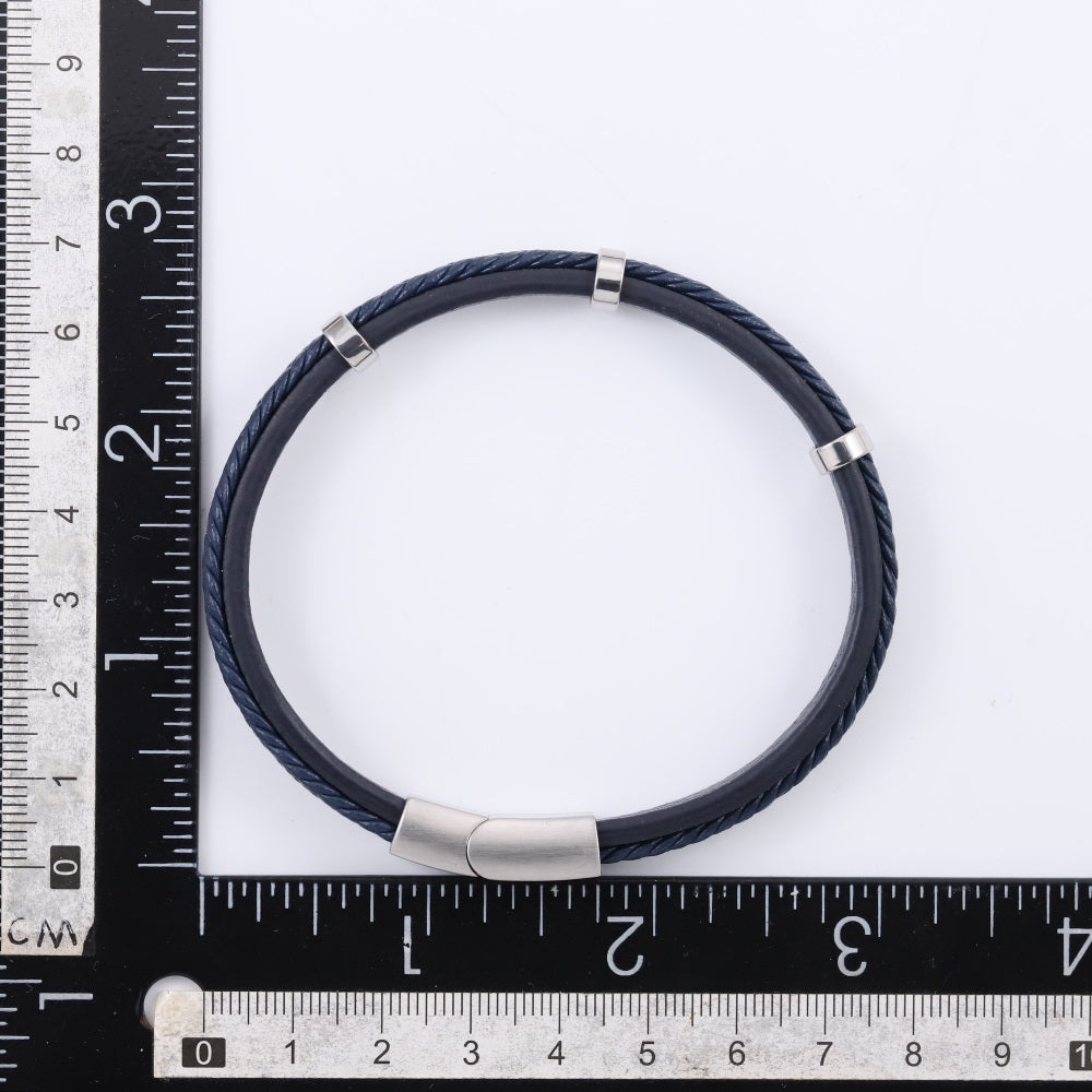 MBSS250 STAINLESS STEEL LAYERED LEATHER BRACELET