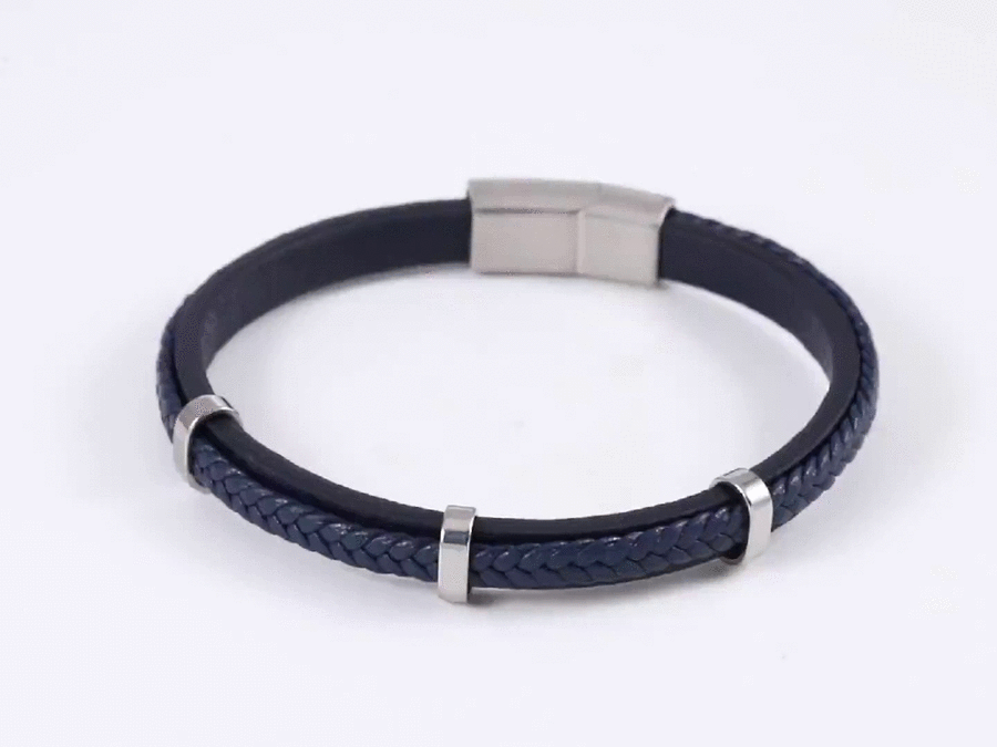 MBSS250 STAINLESS STEEL LAYERED LEATHER BRACELET
