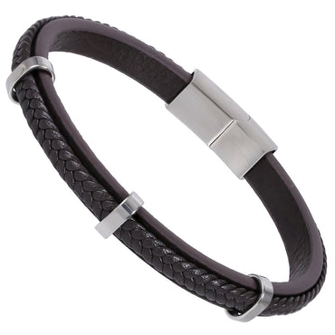 MBSS250 STAINLESS STEEL LAYERED LEATHER BRACELET