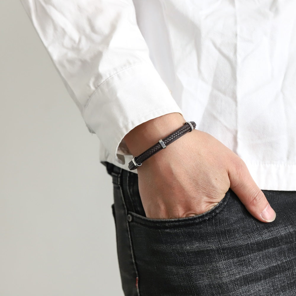 MBSS250 STAINLESS STEEL LAYERED LEATHER BRACELET