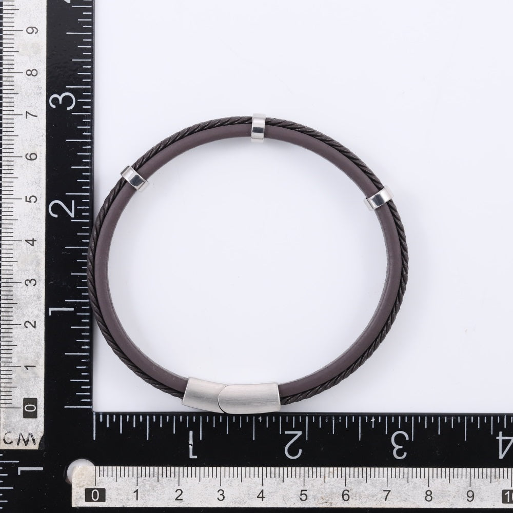 MBSS250 STAINLESS STEEL LAYERED LEATHER BRACELET