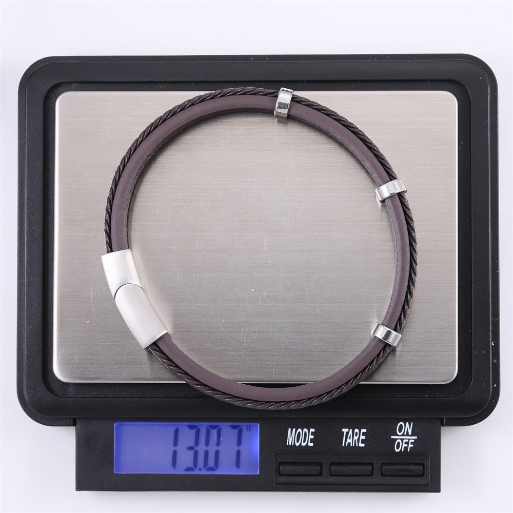MBSS250 STAINLESS STEEL LAYERED LEATHER BRACELET