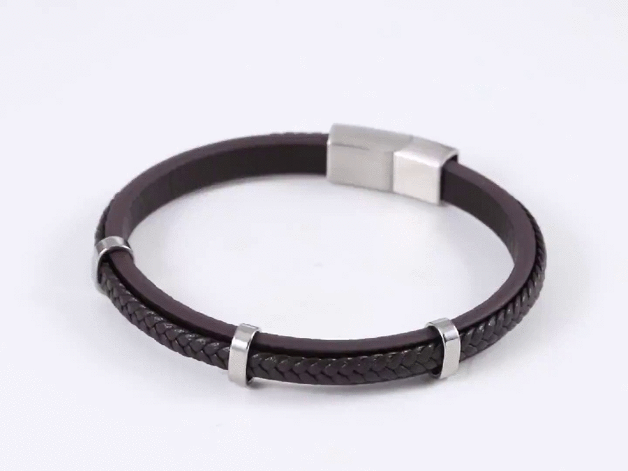 MBSS250 STAINLESS STEEL LAYERED LEATHER BRACELET