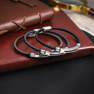 MBSS251 STAINLESS STEEL LEATHER BRACELET WITH ID PLATE