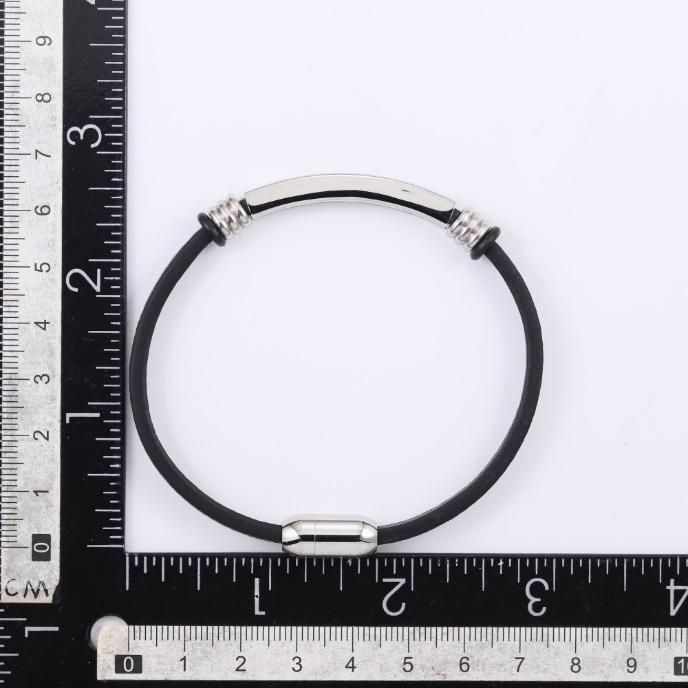 MBSS251 STAINLESS STEEL LEATHER BRACELET WITH ID PLATE