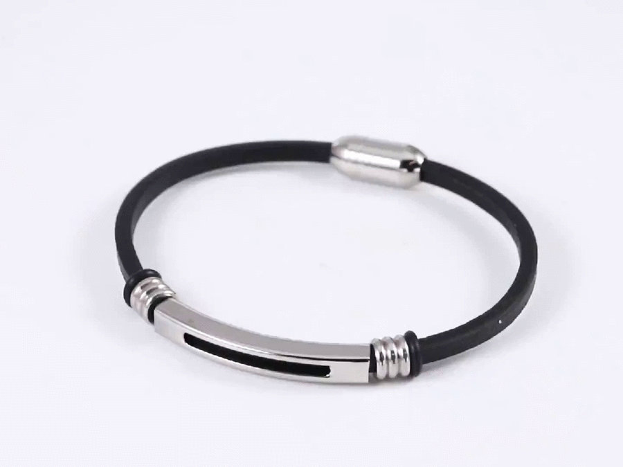 MBSS251 STAINLESS STEEL LEATHER BRACELET WITH ID PLATE