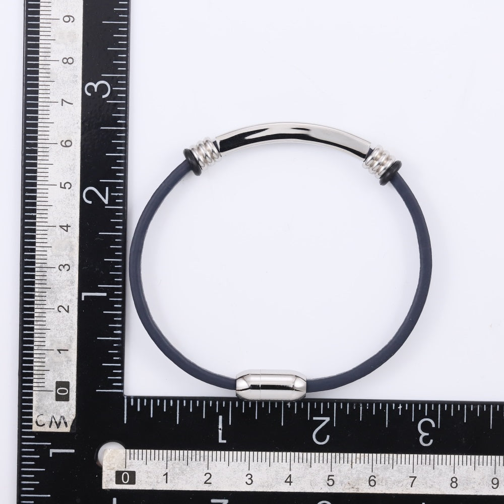 MBSS251 STAINLESS STEEL LEATHER BRACELET WITH ID PLATE