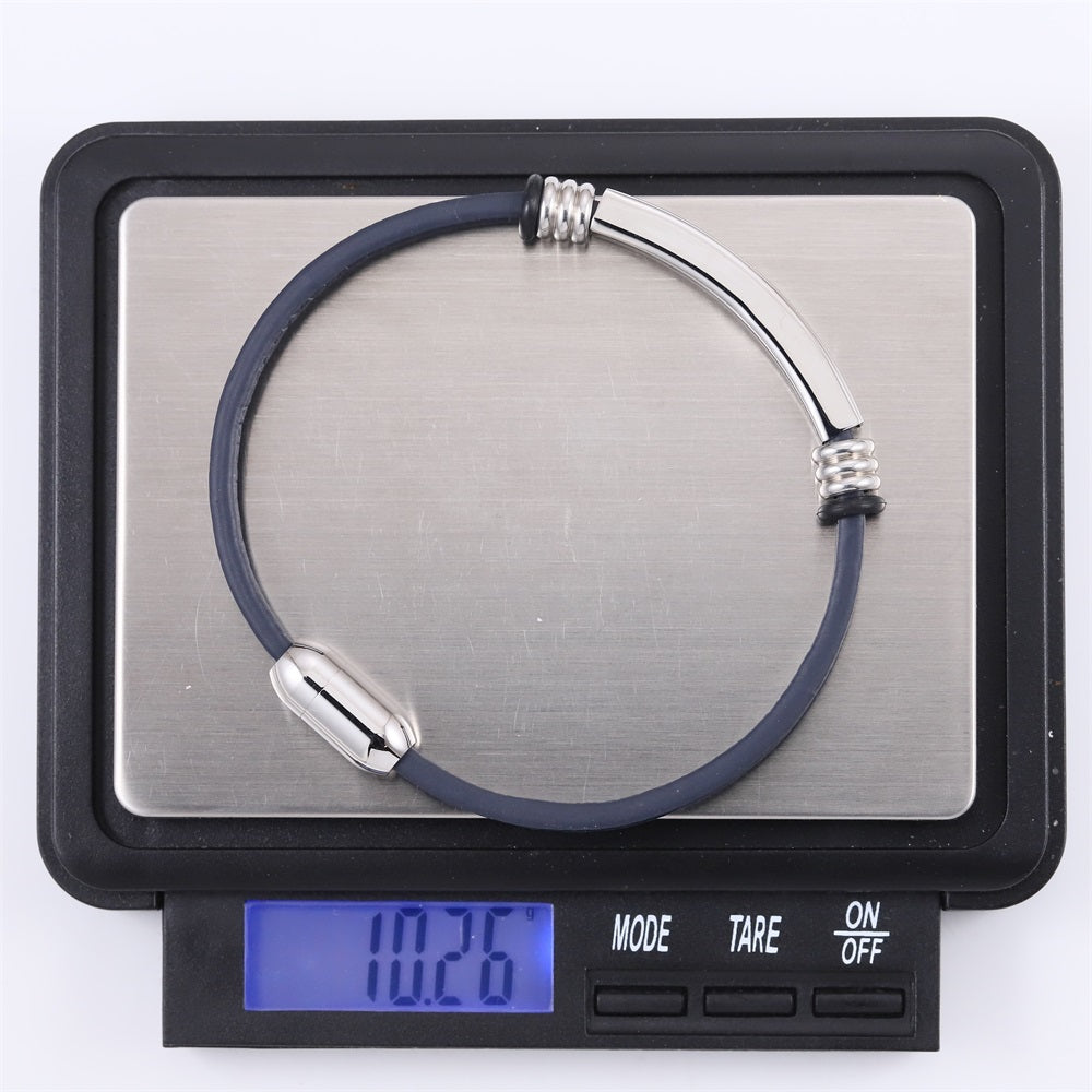MBSS251 STAINLESS STEEL LEATHER BRACELET WITH ID PLATE
