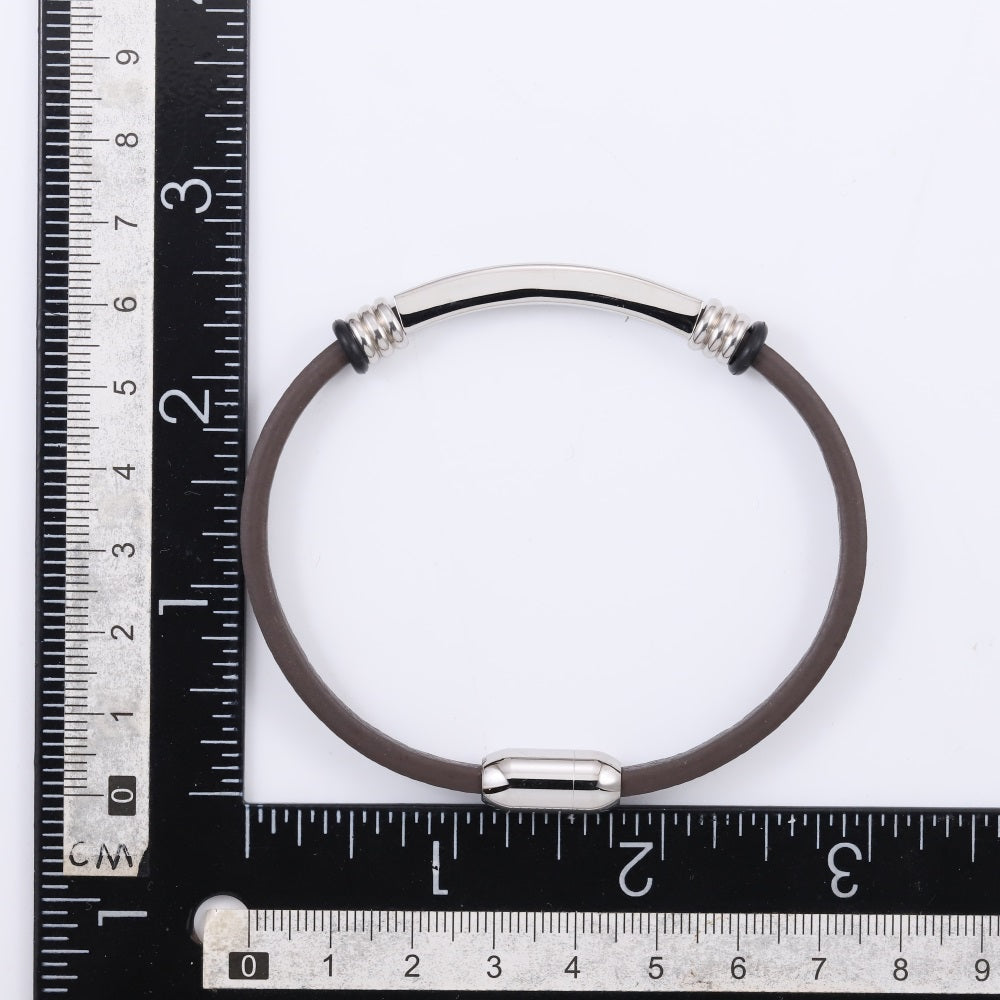 MBSS251 STAINLESS STEEL LEATHER BRACELET WITH ID PLATE