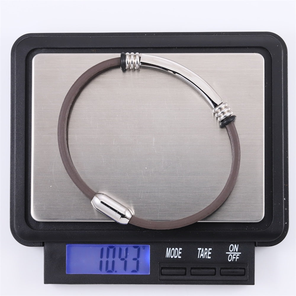MBSS251 STAINLESS STEEL LEATHER BRACELET WITH ID PLATE