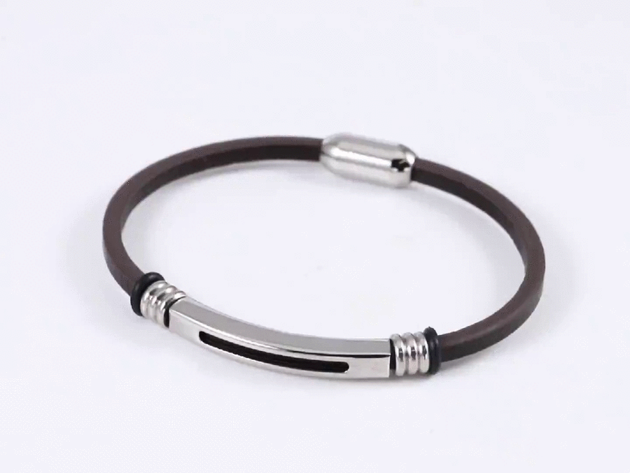 MBSS251 STAINLESS STEEL LEATHER BRACELET WITH ID PLATE