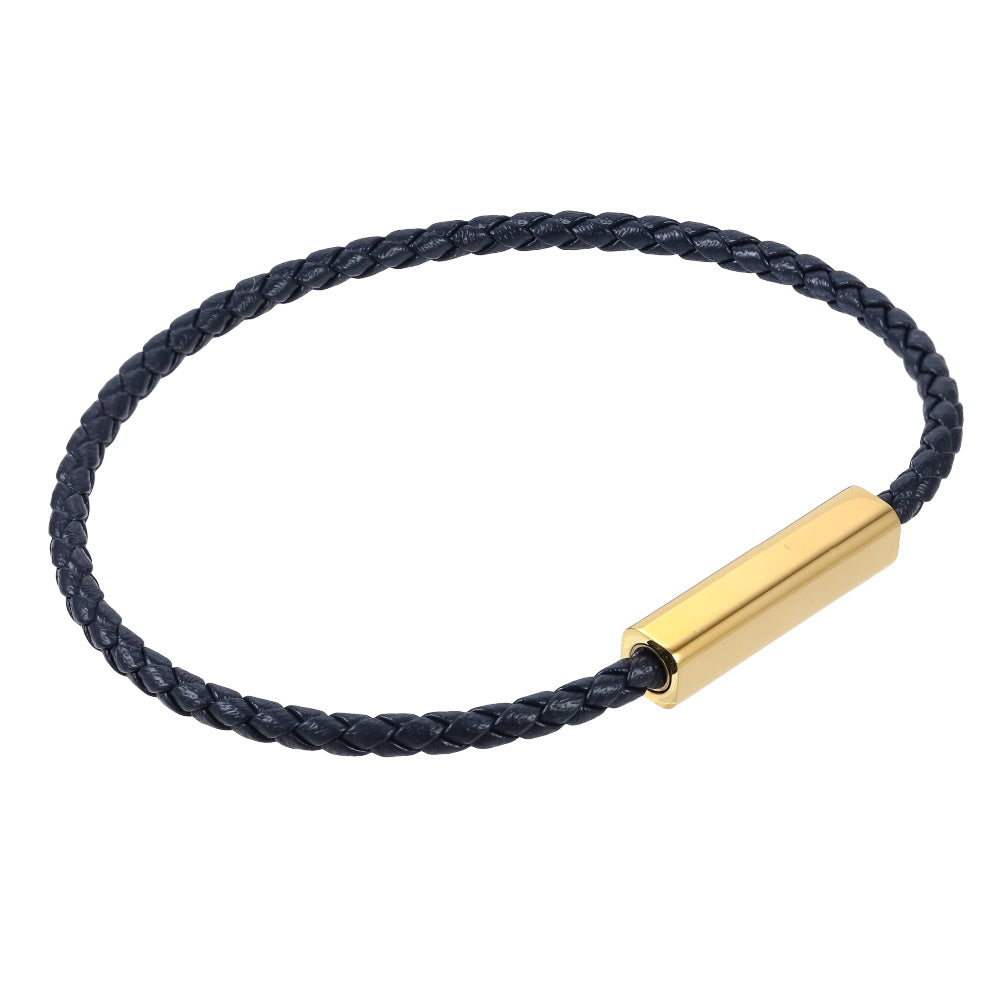 AAB Co. Stainless Steel Slim Leather Bracelet – Dark Blue Genuine Leather