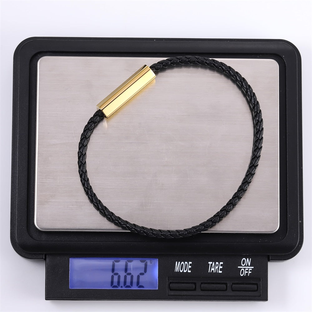 MBSS257 STAINLESS STEEL SLIM LEATHER BRACELET