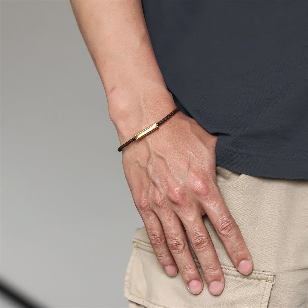 MBSS257 STAINLESS STEEL SLIM LEATHER BRACELET