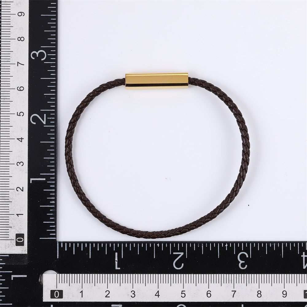 MBSS257 STAINLESS STEEL SLIM LEATHER BRACELET