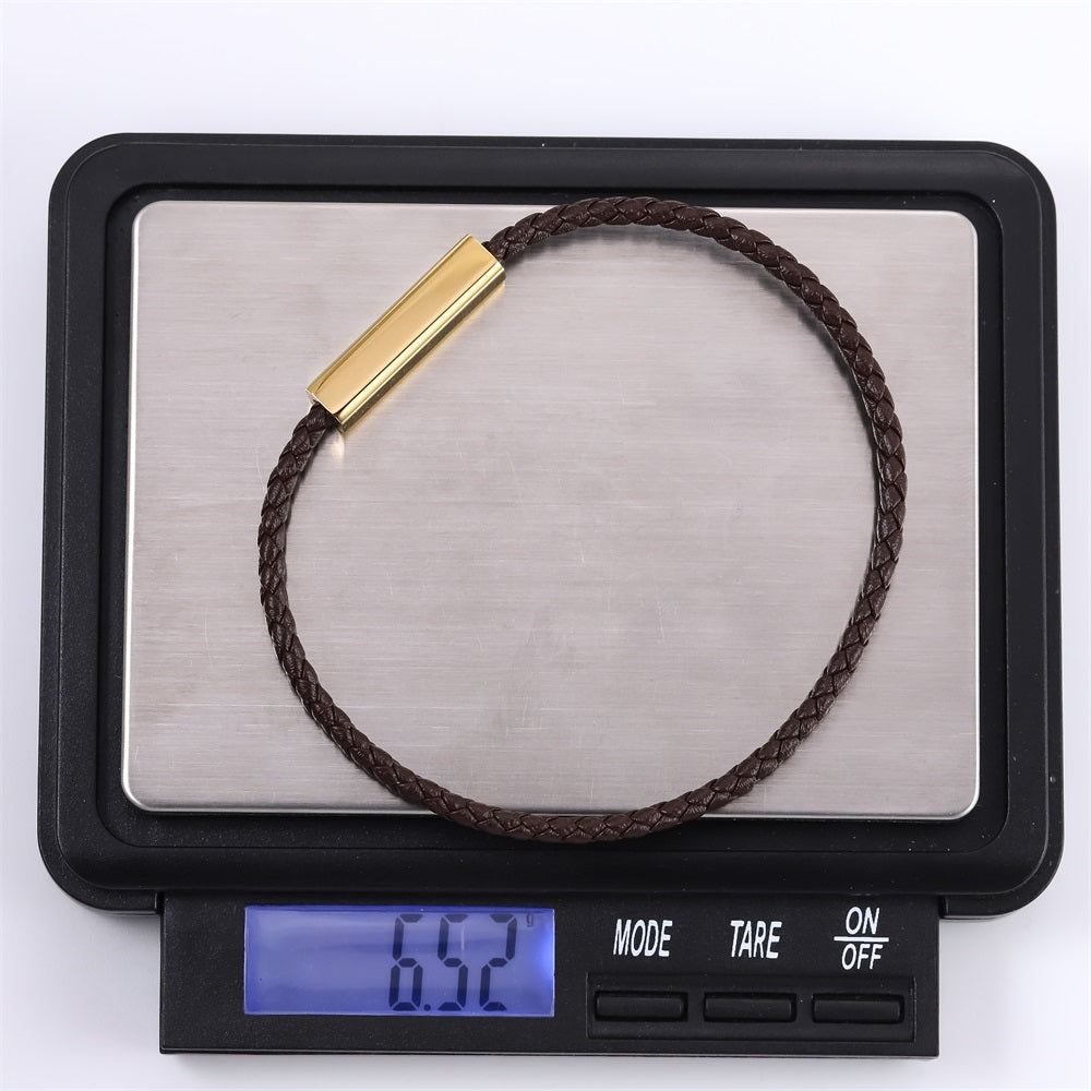 MBSS257 STAINLESS STEEL SLIM LEATHER BRACELET