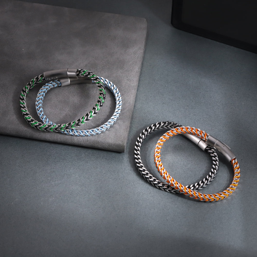 MBSS258 STAINLESS STEEL CHAIN BRACELET WITH ROPE