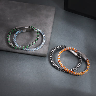 MBSS258 STAINLESS STEEL CHAIN BRACELET WITH ROPE