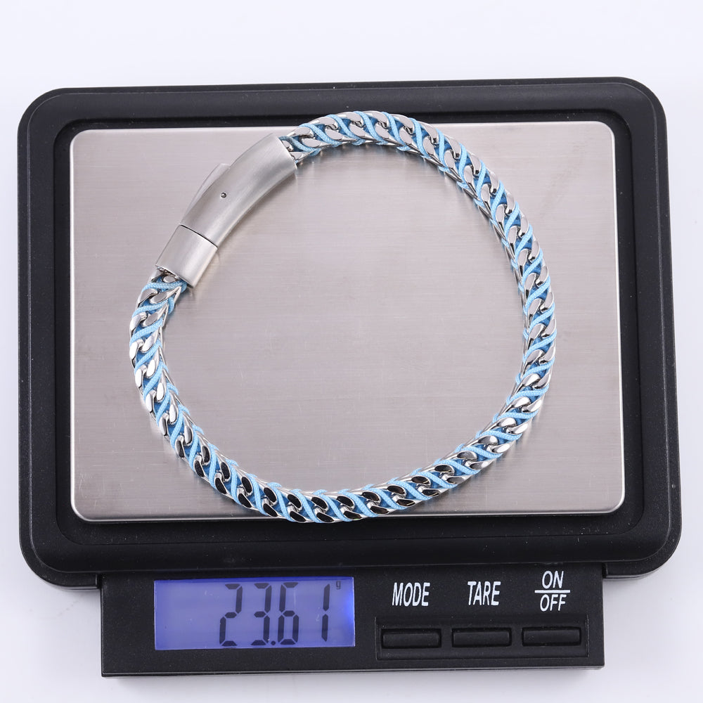 MBSS258 STAINLESS STEEL CHAIN BRACELET WITH ROPE