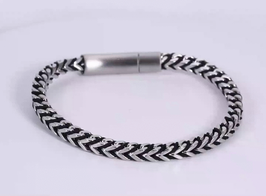 MBSS258 STAINLESS STEEL CHAIN BRACELET WITH ROPE