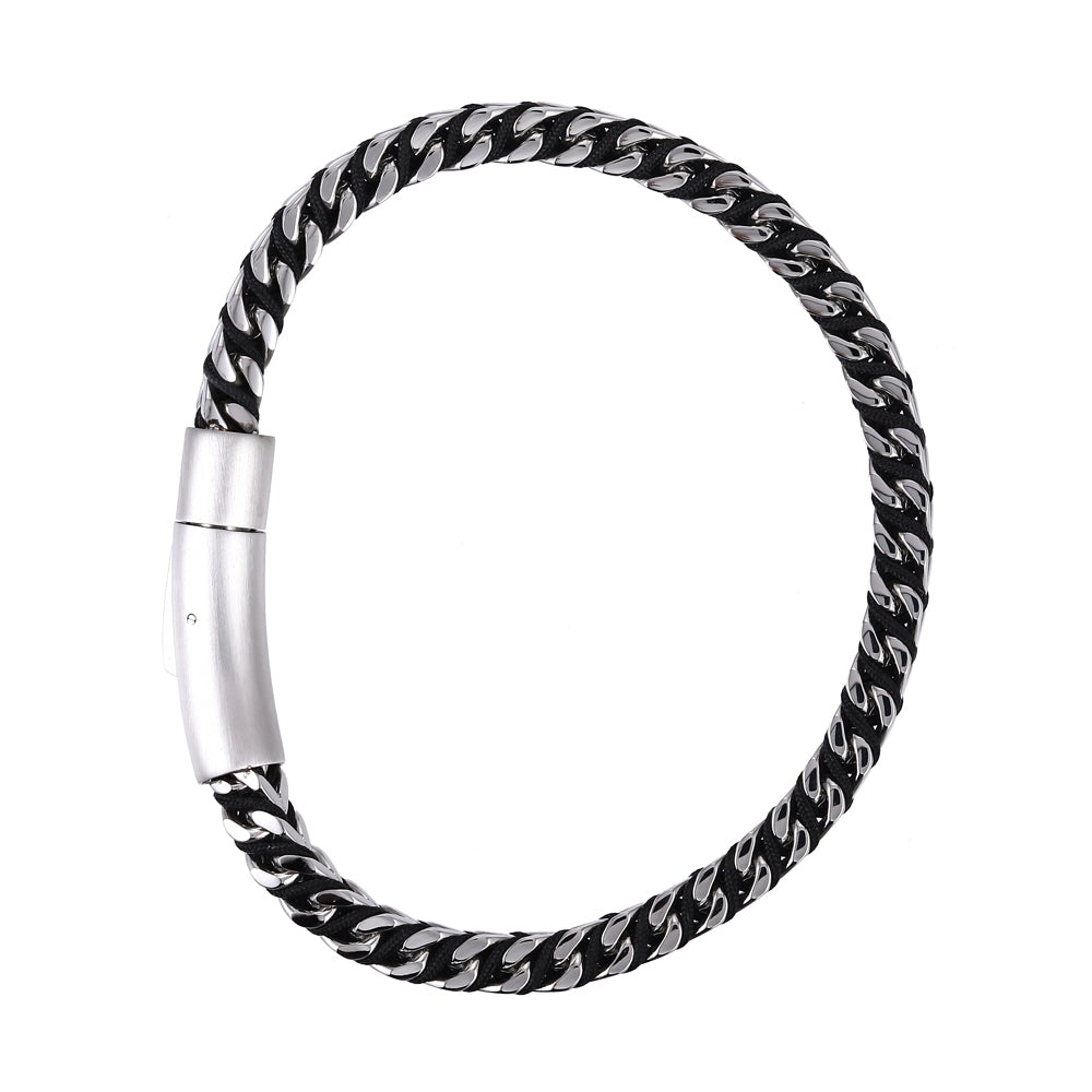 MBSS258 STAINLESS STEEL CHAIN BRACELET WITH ROPE