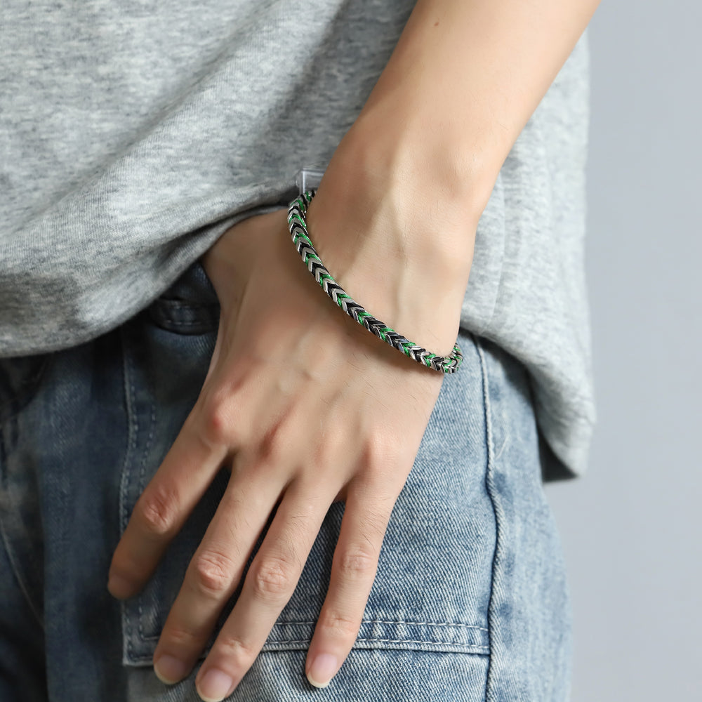 MBSS258 STAINLESS STEEL CHAIN BRACELET WITH ROPE