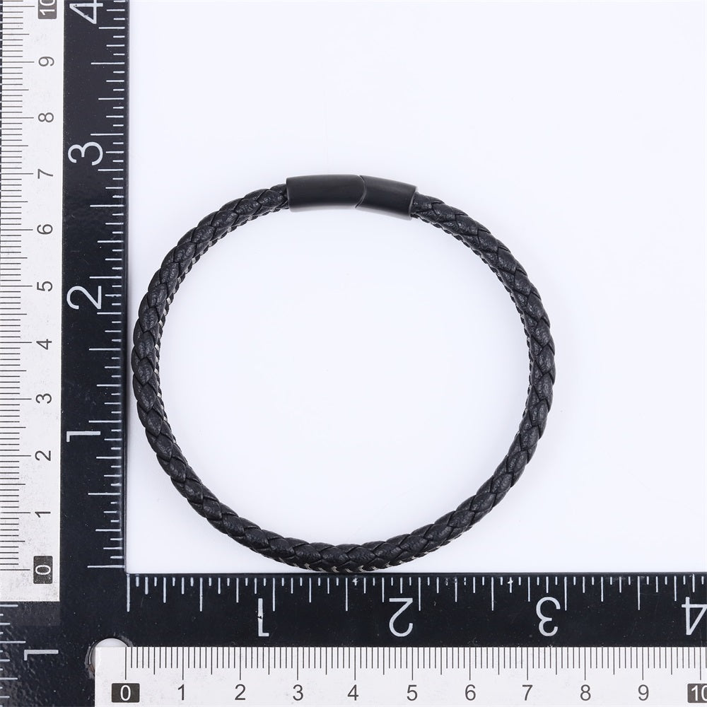 MBSS259 STAINLESS STEEL & SLIM BRAIDED LEATHER BRACELET