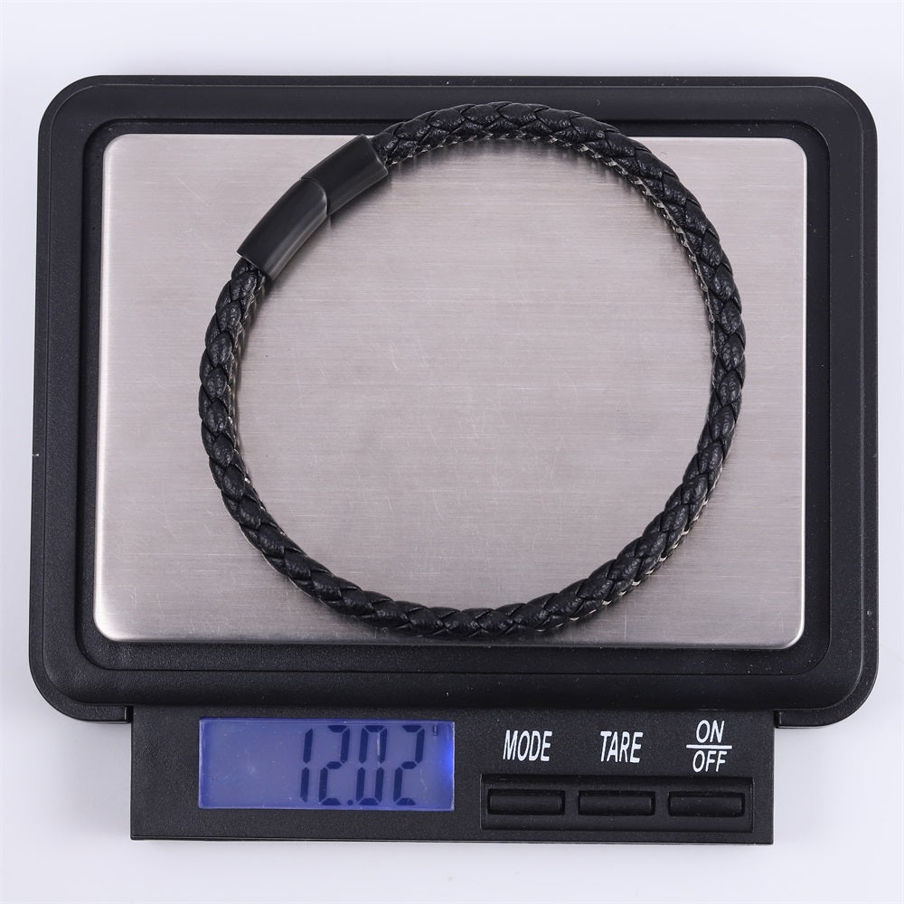 MBSS259 STAINLESS STEEL & SLIM BRAIDED LEATHER BRACELET