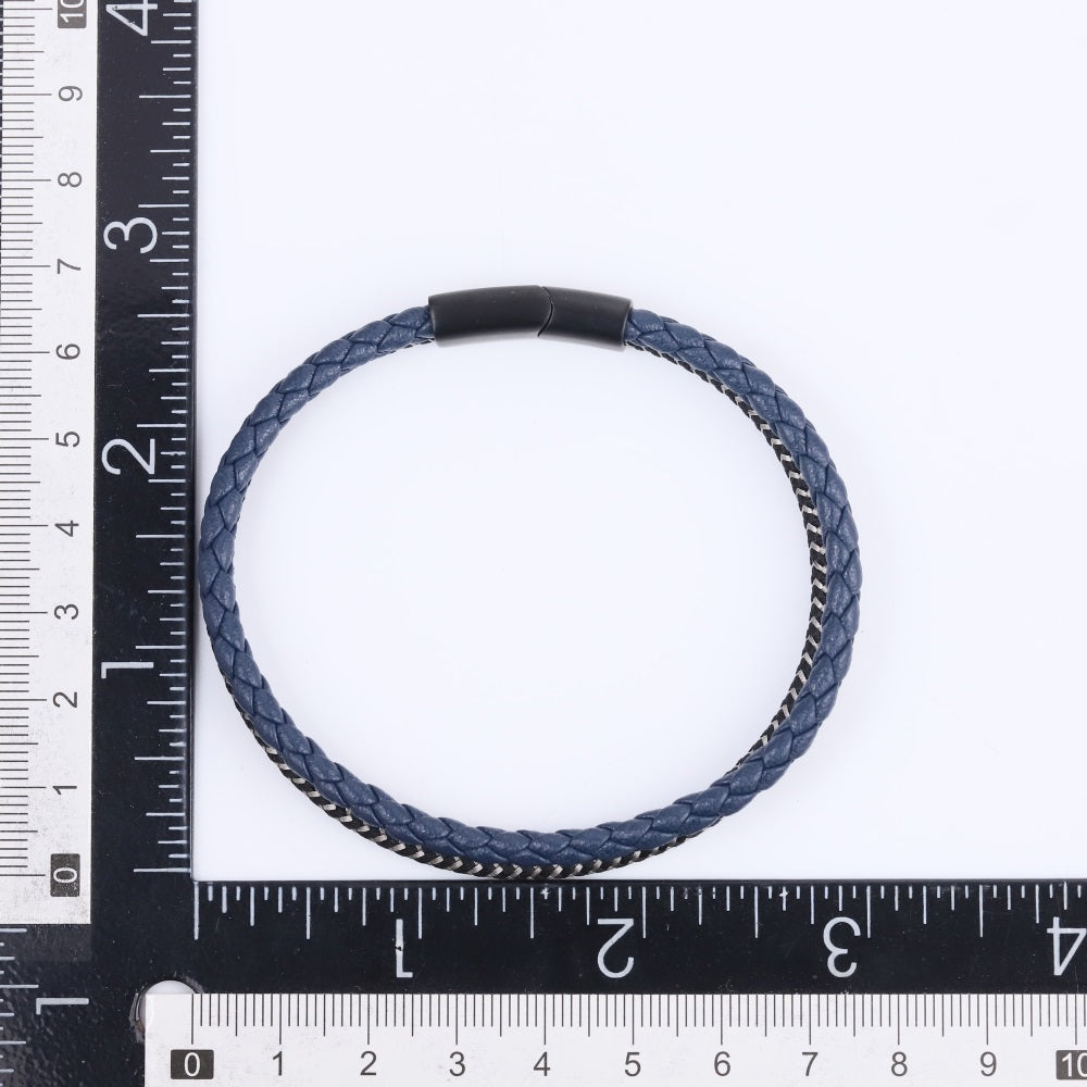 MBSS259 STAINLESS STEEL & SLIM BRAIDED LEATHER BRACELET