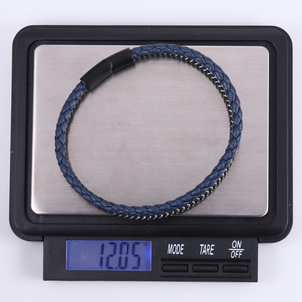 MBSS259 STAINLESS STEEL & SLIM BRAIDED LEATHER BRACELET