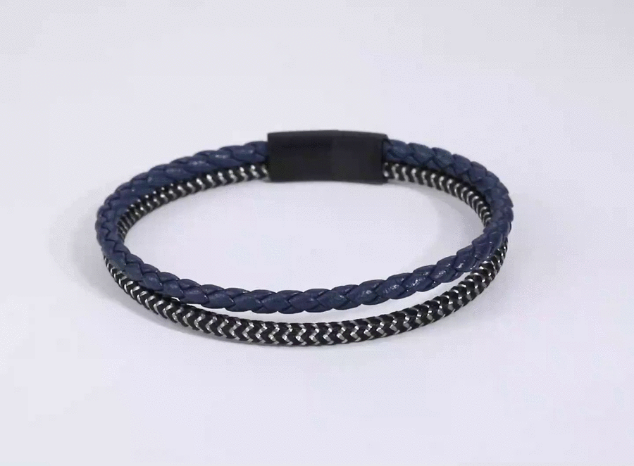 MBSS259 STAINLESS STEEL & SLIM BRAIDED LEATHER BRACELET