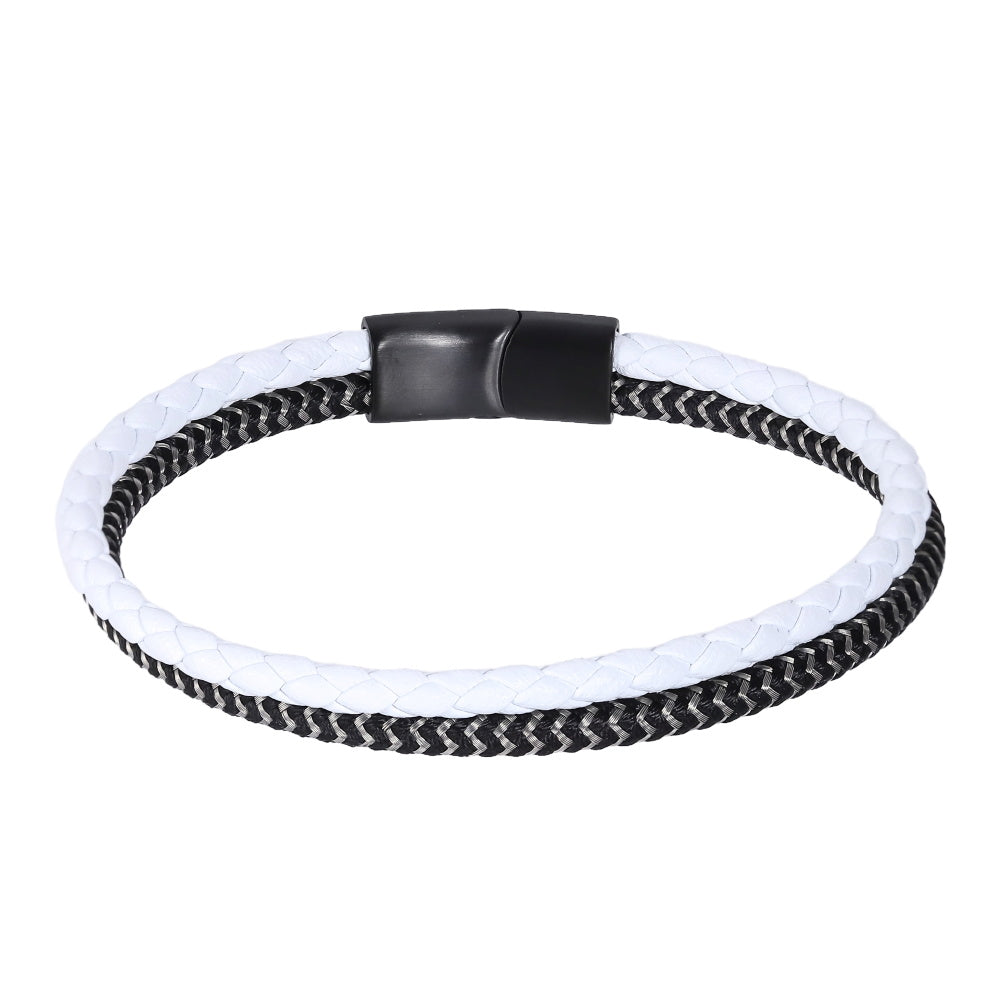 MBSS259 STAINLESS STEEL & SLIM BRAIDED LEATHER BRACELET