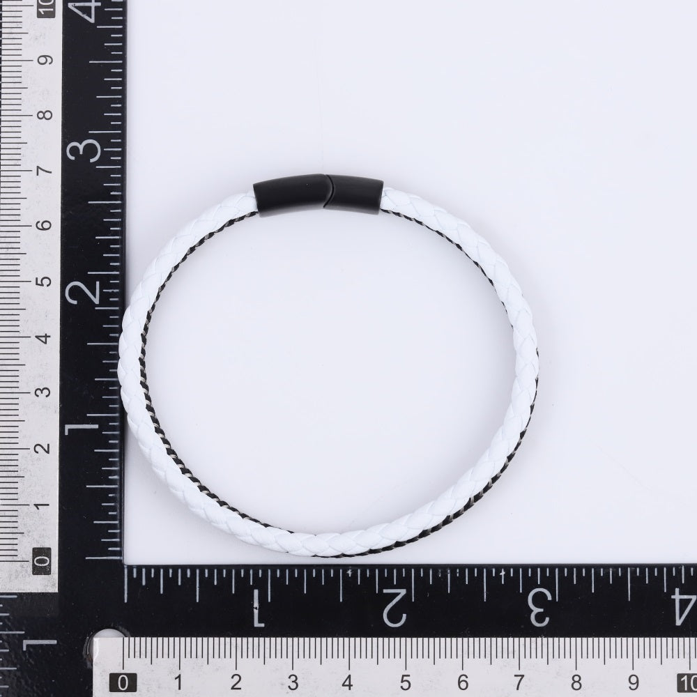 MBSS259 STAINLESS STEEL & SLIM BRAIDED LEATHER BRACELET