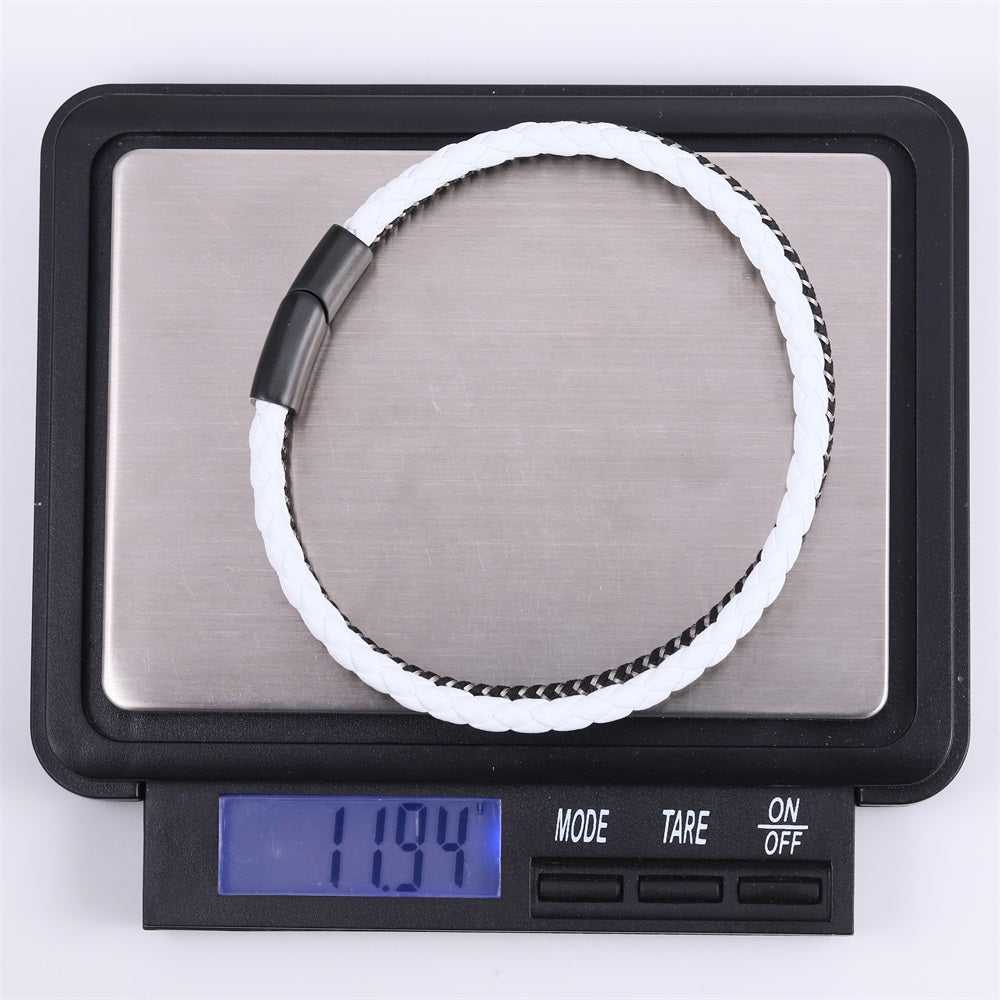 MBSS259 STAINLESS STEEL & SLIM BRAIDED LEATHER BRACELET