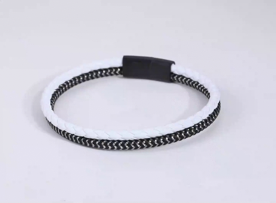 MBSS259 STAINLESS STEEL & SLIM BRAIDED LEATHER BRACELET
