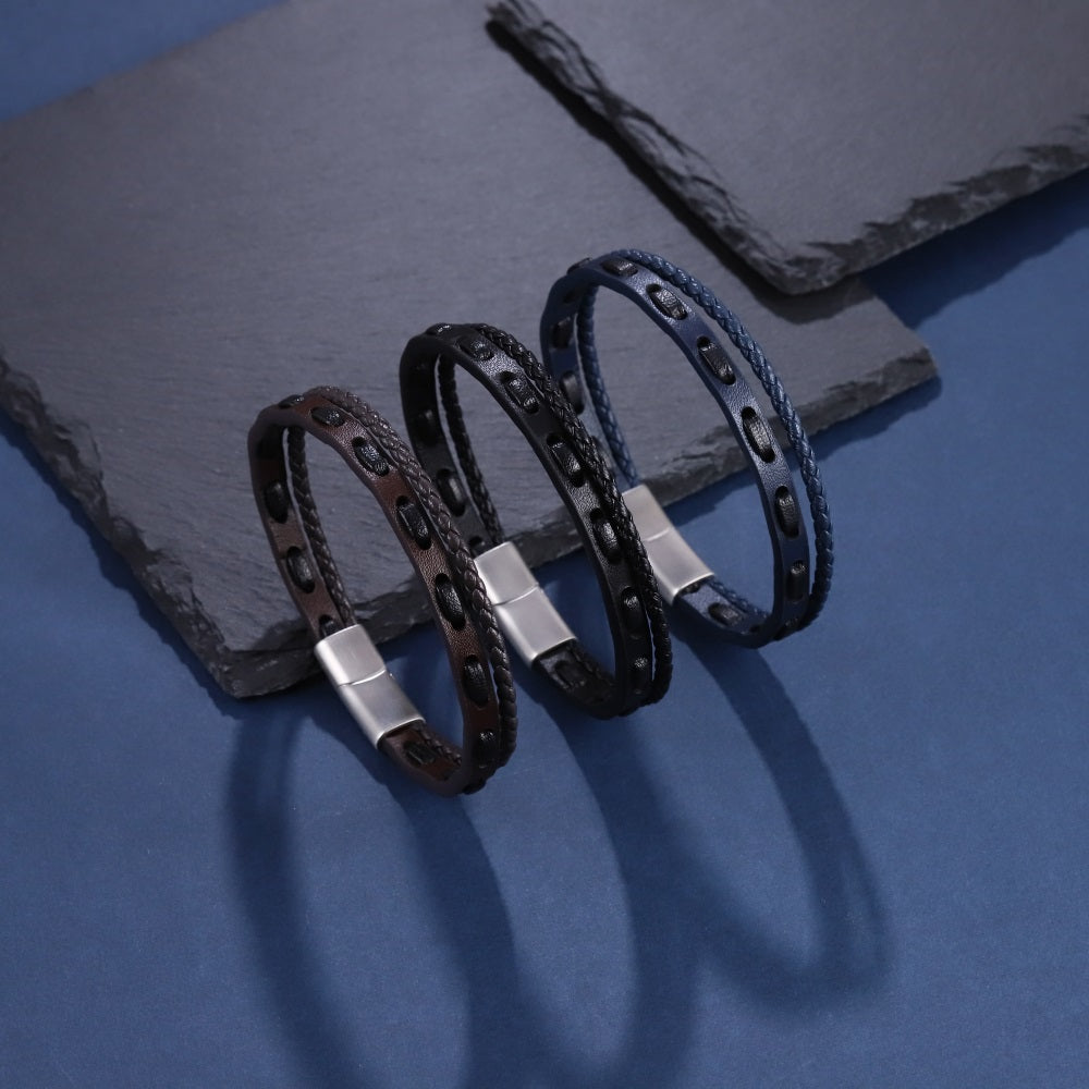 MBSS260 STAINLESS STEEL BRAIDED LEATHER BRACELET