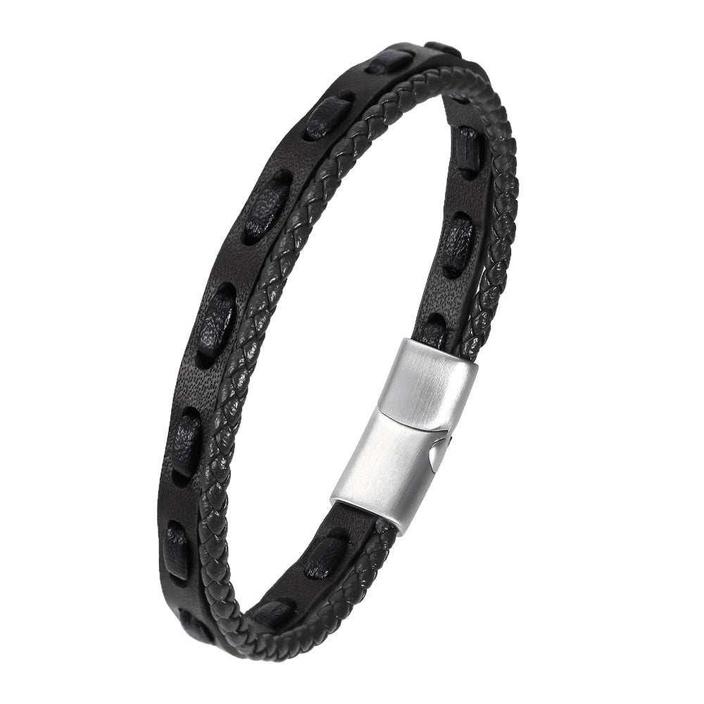 MBSS260 STAINLESS STEEL BRAIDED LEATHER BRACELET