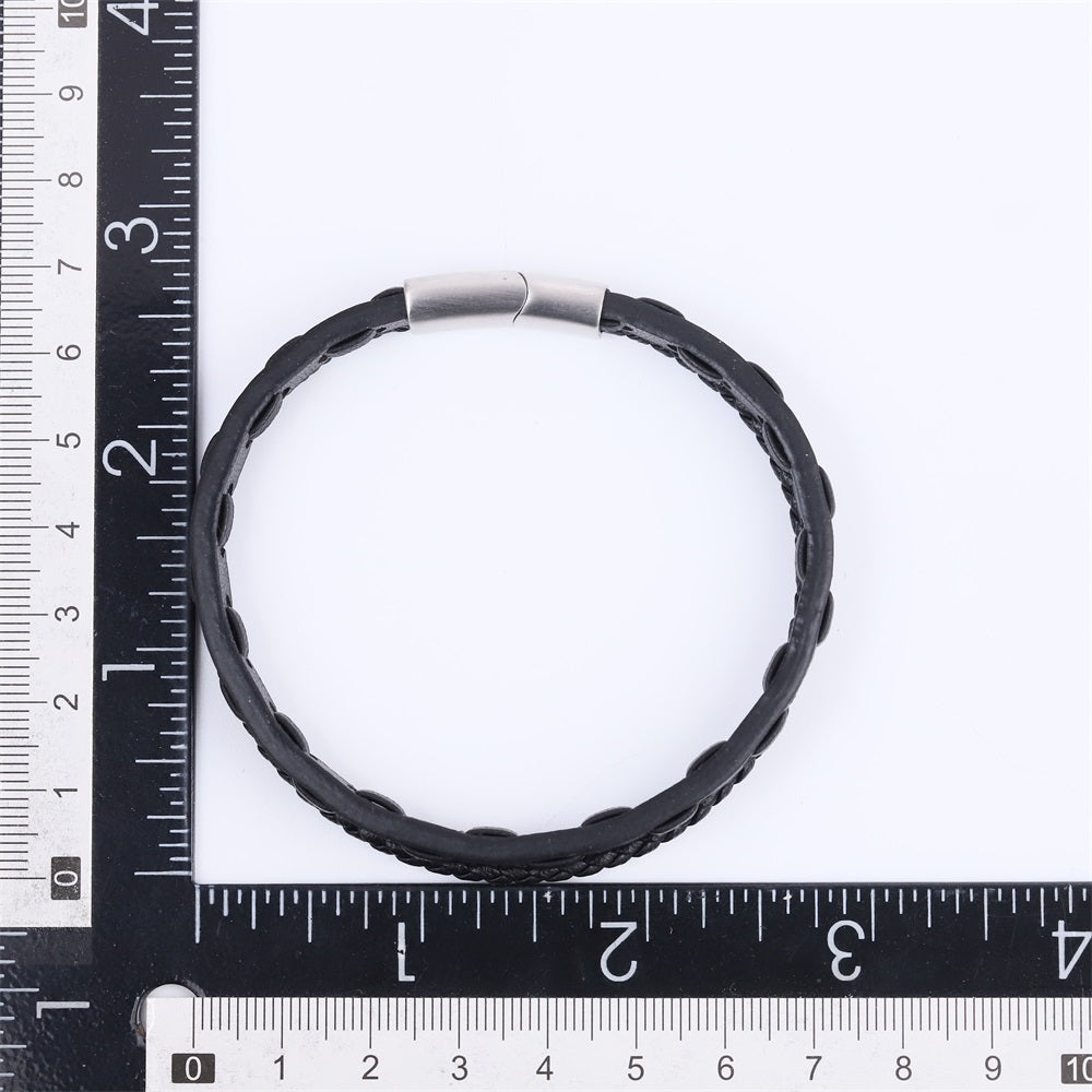 MBSS260 STAINLESS STEEL BRAIDED LEATHER BRACELET