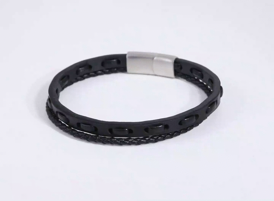 MBSS260 STAINLESS STEEL BRAIDED LEATHER BRACELET