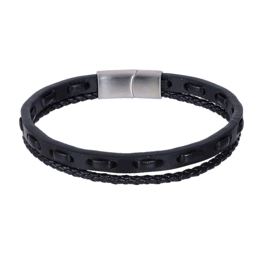 MBSS260 STAINLESS STEEL BRAIDED LEATHER BRACELET