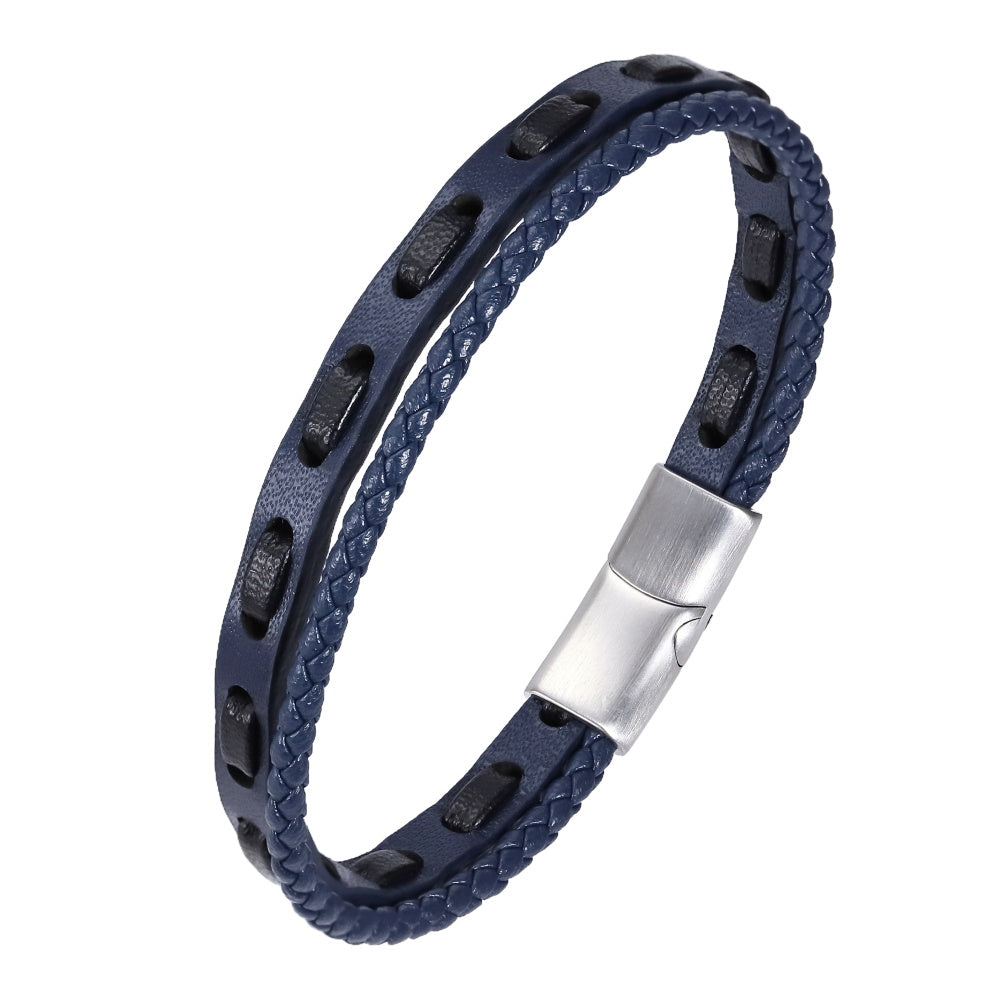MBSS260 STAINLESS STEEL BRAIDED LEATHER BRACELET